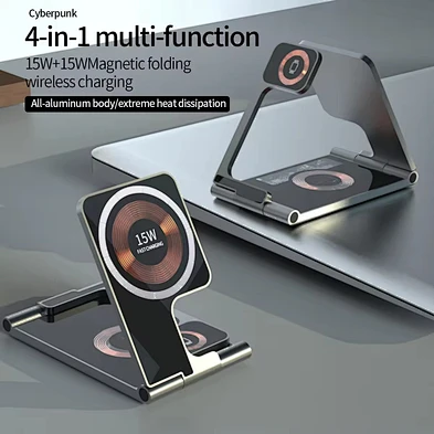 Hot Smart Transparent Charging Stand New Product Foldable 3 In 1 Wireless Charger 15W For Dual Phone Charge